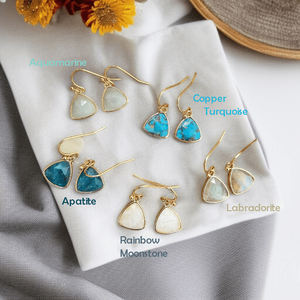 Trillion cuivre Turquoise pierres précieuses boucles d'oreilles plaqué or 925 argent boucles d'oreilles bijoux pour femmes lunette ensemble oreille crochet boucles d'oreilles - Product Image 2