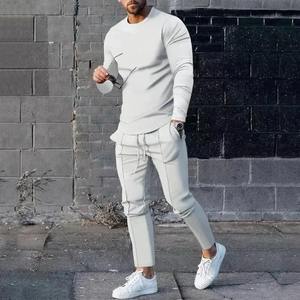Traje de color sólido para hombre, camiseta de manga larga, pantalones largos, conjunto de 2 piezas, chándal, ropa de calle informal para hombre, ropa de gran tamaño, sudadera - Product Image 2