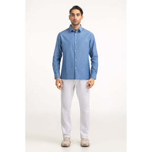 Chemises décontractées pour hommes 100 % coton rayées en popeline satinée tissée coupe ajustée teintes unies ODM pour usage professionnel - Product Image 5