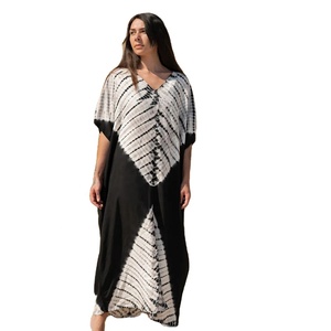 Maxi <b>Dress</b> Beach Kaftan Tye Die Black Soft Cotton Natural Waist Breathable for Women - Product Image 1