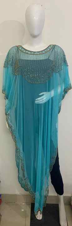 Women's Sleeveless Slit Poncho Shrug Top Kurti Heavy Neck Beaded Ruched Fashion Element Wholesale for Beach Evening Straight