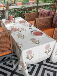 Nappe imprimée de bloc de main indien, nappes imprimées de bloc bleu, nappe de toile bleue de rectangle de longueur de plancher, couverture bleue - Product Image 5