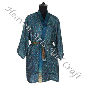 KS012 Bohemian Summer Vintage Sari <b>Kimono</b> Short Wrap Dress Sleeve <b>Silk</b> Robes Women Vintage <b>Silk</b> Sari Vintage Sari <b>Kimono</b> Short - Product Image 2