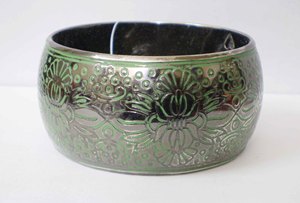 Luxury Gunmetal Copper Bangle With Intricate Green Floral Enamel Inlay Sophisticated Dome Style <b>Metal</b> <b>Bracelet</b> <b>Metal</b> Crafted - Product Image 6