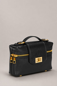 Custom Logo Women's Black Canvas Zipper Waterproof <b>Vanity</b> <b>Case</b> Crossbody Trunk Bag OEM Top Handle Private Label Manufacturer - Product Image 1