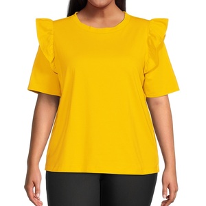 Camiseta holgada de manga corta con volantes para mujer, ropa de verano con cuello redondo, talla grande, de BD - Product Image 4