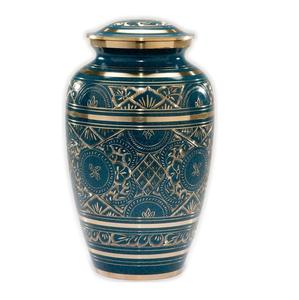 Urne funéraire bleue de haute qualité pour adultes et animaux de compagnie Superbe conception gravée en or Belle vie commémorative pour les funérailles - Product Image 1