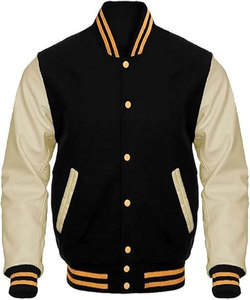 Mens Grey <b>Wool</b> blend and Leather Sleeves Light Weight Varsity Jacket Letterman Rib Knitting Bomber - Product Image 6