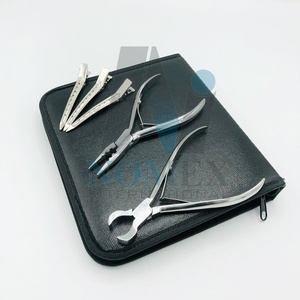 Herramientas de extensión de cabello pulidas en plata originales que incluyen cortador de enlace, alicates de 3 agujeros, cuentas y pinzas para seccionar el cabello, acero inoxidable - Product Image 2