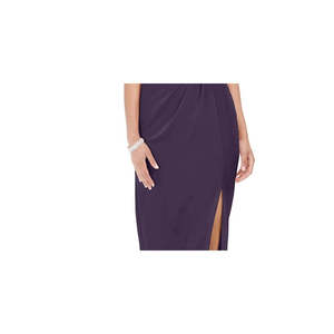 Abito a tubino lungo in raso da donna Adrianna Papell, taglia 6, con cerniera, spacco, maniche corte, scollo asimmetrico, viola naturale - Product Image 3