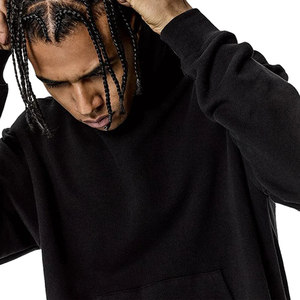 Sudadera con capucha negra recortada de gran tamaño para hombre al por mayor sudadera con estampado 3D logotipo bordado de talla grande diseño de cremallera sudadera - Product Image 3