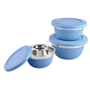 Bol en acier inoxydable premium Aldi avec un couvercle en plastique en bleu ciel - Product Image 1