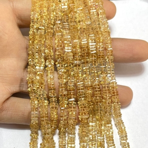 Cuentas Heishi cuadradas de cuarzo citrino natural, cuentas de virutas de piedras preciosas naturales, Centro perforado - Product Image 2