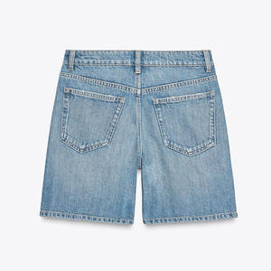 Fabricant de jeans Jeans d'été personnalisés pour femmes Jeans en jean jambes droites décontractées taille haute lavées couleur unie Shorts en jean amples pour femmes - Product Image 6