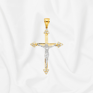 Alta calidad 14K chapado en oro dos tonos CZ Cruz Jesús religioso encanto cristiano circón aleación de cobre colgante para niños - Product Image 6