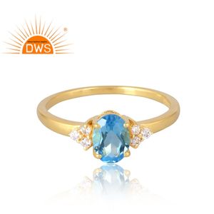 Latest Selling <b>925</b> Sterling <b>Silver</b> 18K Gold Plated Natural Cz & Blue Topaz Gemstone <b>Ring</b> Demi Fine Jewelry Manufacturer - Product Image 3