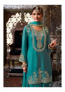 Costume Sharara de style pakistanais traditionnel brodé lourd de Chinon pour adultes pour les mariages et toutes les occasions Salwar Kameez - Product Image 6