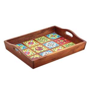 Plateau de service artisanal en bois Art Déco avec travail Meena, forme personnalisée pour la maison, la cuisine, la table à manger, utilitaire décoratif - Product Image 5