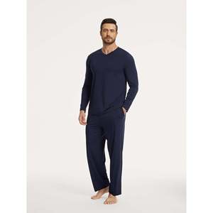 Premium <b>Men's</b> <b>V</b>-<b>Neck</b> Pajama Set Casual Home Wear in Spring Composed of Soft Bamboo Silk Cotton Customizable Logo XL Size - Product Image 1