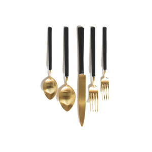 Washable Custom Logo <b>Black</b> Long Rectangular Handle & Gold Plated Luxury Hotel Wedding Flatware <b>Set</b> Gold <b>Cutlery</b> <b>Set</b> Flatware - Product Image 1
