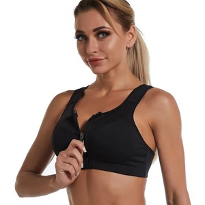Women's Solid Color Sports Bra Sexy Shockproof Fitness Vest Front Zipper Steel <b>Ring</b> Short Knitted Camis Top Beading Decoration - Product Image 3