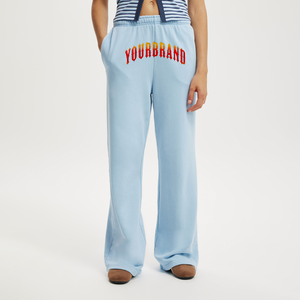 Pantalones de chándal de algodón 100% de alta calidad para mujer, pantalones de pierna ancha rectos holgados acampanados con logotipo impreso DTF personalizado para mujer - Product Image 1