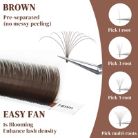 Boîtes personnalisées, brun foncé, cils individuels à éventail facile, cils synthétiques, cheveux naturels, longs, premium, méga volume, extensions de cils