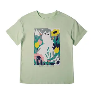 Fashionable T-shirt For Girls Clothes For A Child Reliable Supplier 100% Cotton Light Green O-neck Collar