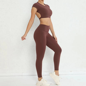 Summer Wear Yoga Set 2 Piece Female Long Sleeve Coat Avec Sports Bra Fitness Bra Yoga Suit Set & leggings for women - Product Image 5