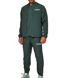 Ensemble de survêtement de sport pour homme, veste coupe-vent de course à pied en polyester et nylon de couleur unie, sans marque - Product Image 1