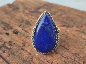 Anillo fino de lapislázuli en forma de pera de Plata de Ley 925 hecho a mano para mujer, ajuste de bisel, joyería de boda elegante para fiestas - Product Image 2