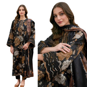 Hot Selling Wholesale OEM 100% Cotton Casual Dresses From Pakistan Shalwar Kamiz Suits for Ladies with Embroidered <b>Shawls</b> Women - Product Image 5