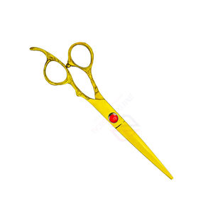 Tijeras de corte de pelo liso profesionales personalizadas, tijeras de peluquero para diestros de acero inoxidable dorado, punta roma afilada fija - Product Image 4