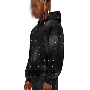 Sudadera con Capucha para Hombre, Invierno, con Estampado Digital Personalizado, Diseño con Pedrería Negra y Hombros Caídos - Product Image 5