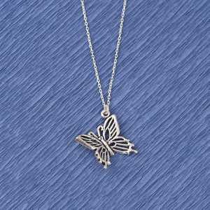 Collar de Plata de Ley 925 con Mariposa y Baño de Oro, Cadena con Eslabones de Perlas de Agua Dulce y Diamantes, Regalo Moderno - Product Image 3