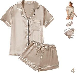 Conjunto de Pijamas para Mujer, Estilo Camisero con Botones, Ropa de Dormir de Verano, Manga Corta, Cómodo Conjunto de Pijamas para Estar en Casa - Product Image 2