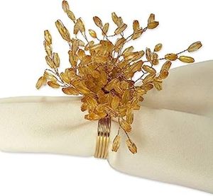 Anneaux de serviette en strass de fleur durable en métal d'alliage de laiton d'or pour la célébration de pièce maîtresse de serviettes de table de mariage - Product Image 1