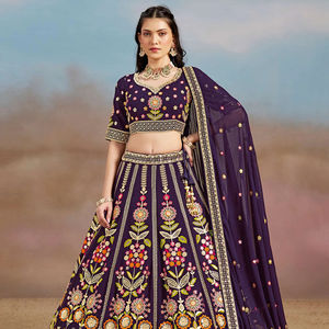 Ensemble ethnique indien prêt-à-porter brodé Lehenga Choli cousu pour filles et femmes - Product Image 1