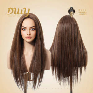 Paisley H-DWY Tea Brown Glueless Synthetic <b>Wig</b> Lace Front with Long-Length Straight Cut Middle Part for All Ages - Product Image 4