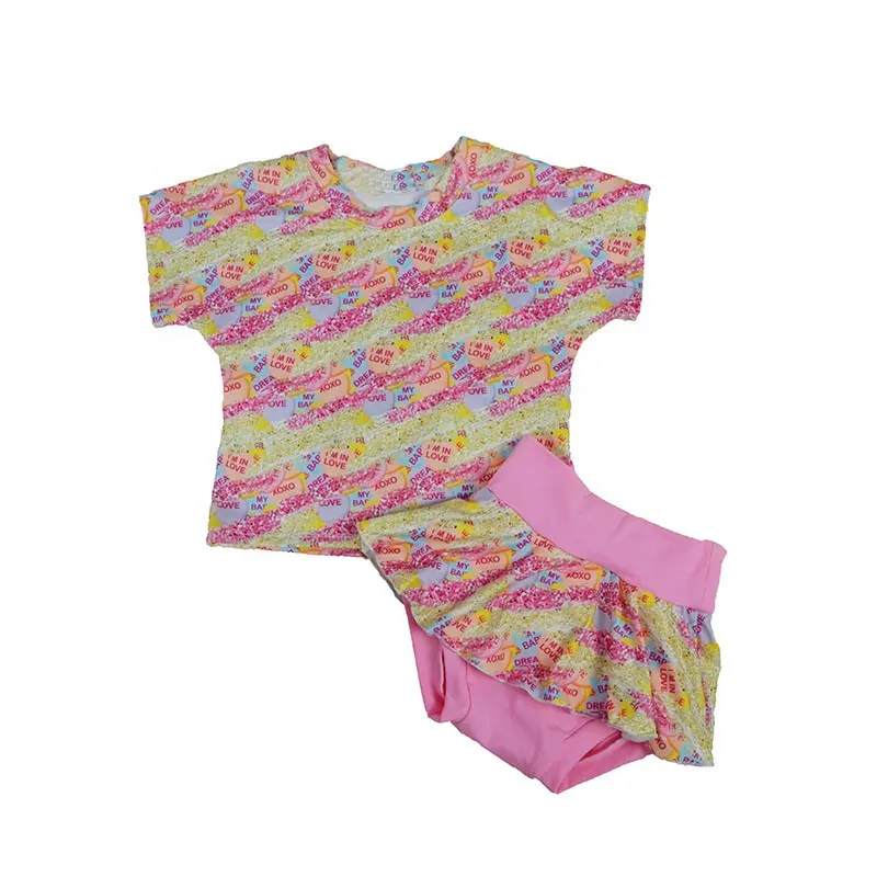 Sasa ODM ropa de bebe lounge top skirt bummies little girls boutique valentines outfit