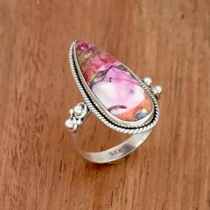 Bague en forme de larme rose en cuivre turquoise en argent sterling 925 Boho en filigrane bijoux cadeau pour femme - Product Image 2