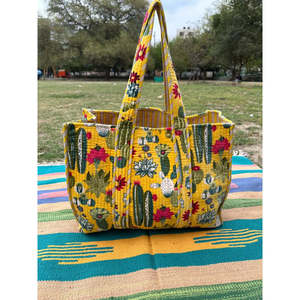 Boho Chic Reversible Quilted Velvet Cotton Women's Tote <b>Bag</b> Large Eco-Friendly Sustainable Grocery Shopping Ochre <b>Beach</b> <b>Bag</b> - Product Image 3