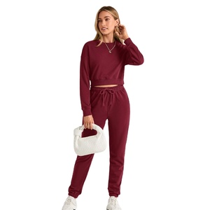 Sweat-shirt et pantalon de survêtement vintage en molleton de coton pour femme, coupe longue, avec logo personnalisé, idéal pour la gym et les loisirs, collection automne, couleur unie, décontracté, best-seller - Product Image 2