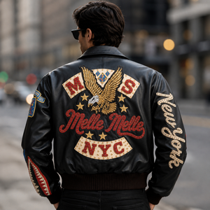Authentic <b>Leather</b> Motorcycle <b>Jacket</b> for Men High Street Embroidery Detail Superior Comfort Premium Quality Long-Lasting - Product Image 2
