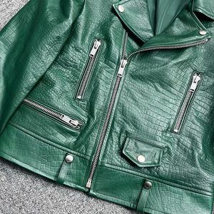 เสื้อแจ็คเก็ตหนังแท้แฟชั่นฤดูใบไม้ผลิสำหรับผู้หญิงเสื้อครอปสไตล์นักขี่จักรยานหนังแกะแท้กระดุมสองแถว - Product Image 6