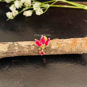 Piercing d'oreille en or massif 14 carats rubis naturel et saphir Lotus Bijoux fins. - Product Image 1