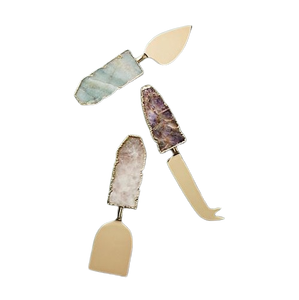 Juego de 3 Utensilios de Queso de Acero Inoxidable Dorado de Lujo con Cuchillo de Queso de Ágata Negra y Esparcidor de Mantequilla - Product Image 5