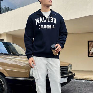 2025 automne personnalisé col haut avec fermeture éclair Streetwear hommes sweats quart-Zip sweats à capuche sweats poids lourd surdimensionné - Product Image 1