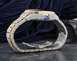 Montre de luxe sertie de moissanite, deux tons or et argent, montre de poignet hip-hop avec cadran romain - Product Image 5