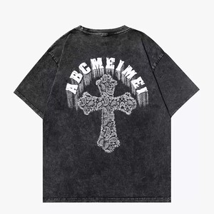 Venta al por mayor 100 algodón lavado ácido camiseta de gran tamaño 250Gsm peso pesado camiseta para hombres personalizado en blanco Vintage camiseta - Product Image 2